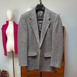 Vintage 1980s Calvin Klein Charcoal Herringbone Tweed Sport Coat Blazer 38